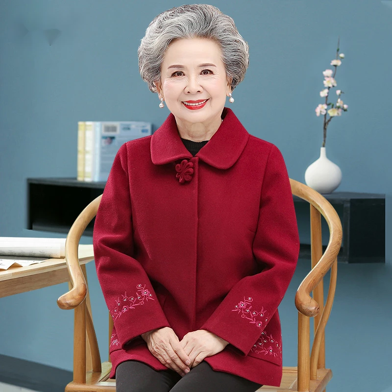 奶奶秋装喜庆外套老年人女妈妈春秋季本命年上衣冬装太太老人红色