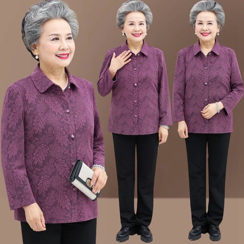 奶奶秋长袖衬衫70岁60中老年人夏女妈妈老太太外套薄款妈妈装衣服