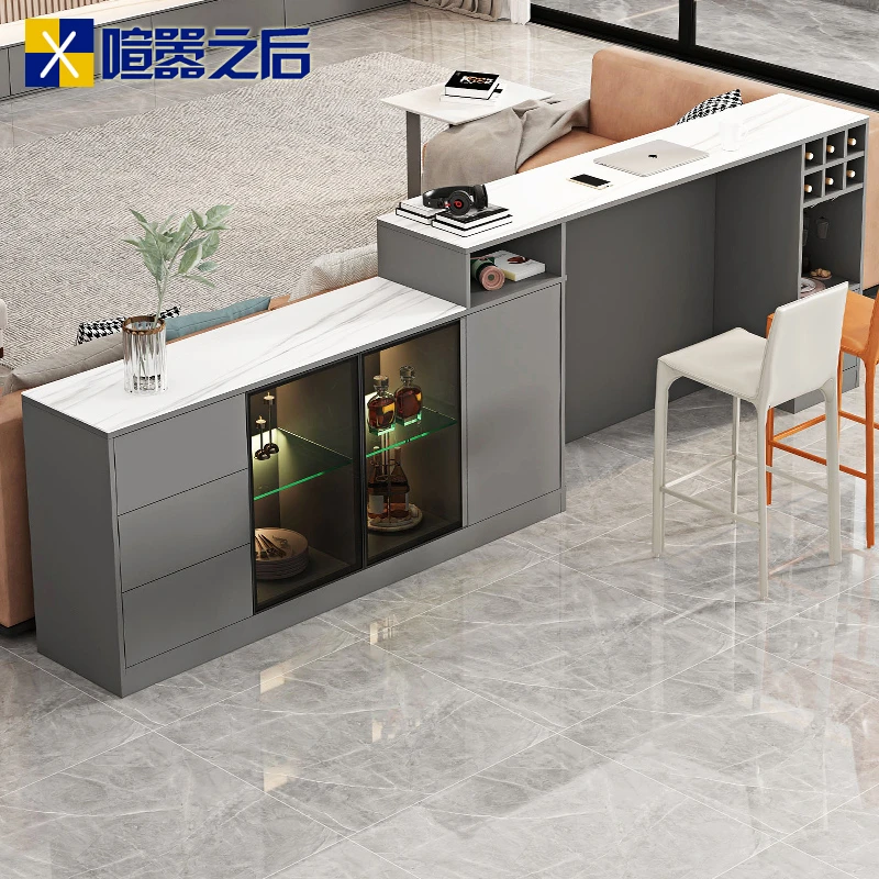 客厅沙发后双面岩板吧台柜隔断柜一体厨房餐边柜酒柜储物柜8G176