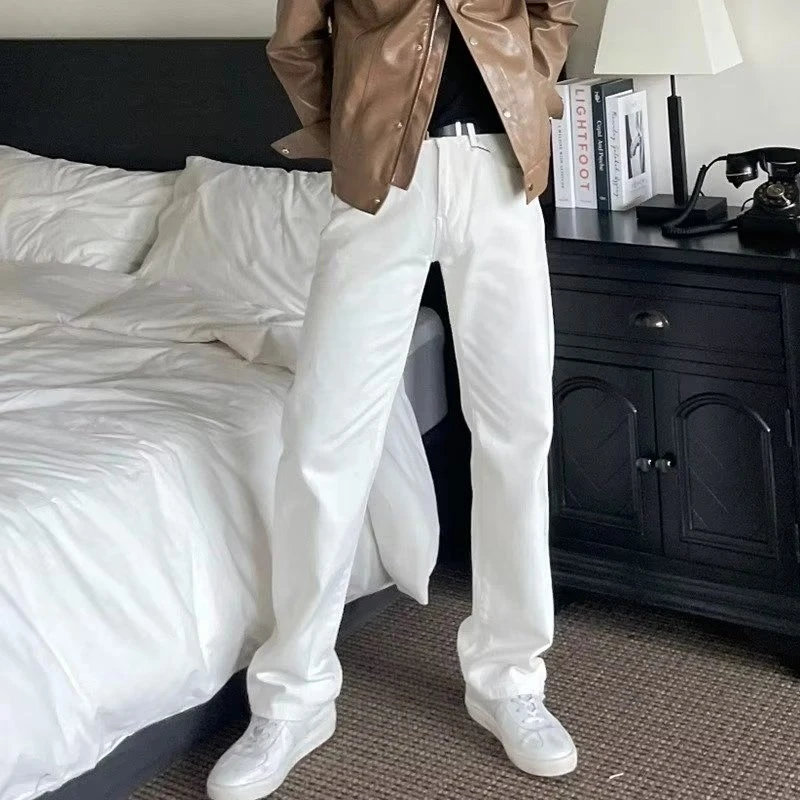 牛仔裤男女直筒宽松白色裤子韩版潮牌ins简约高级感休闲长裤
