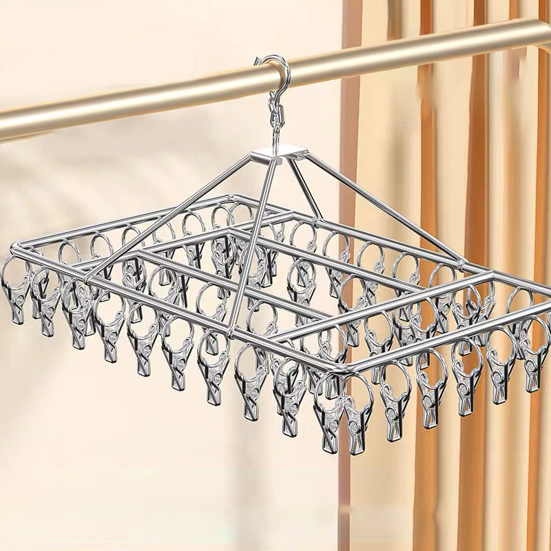 不锈钢晾衣架夹子款袜子内衣晾晒架家用阳台挂衣架多功能防风挂钩