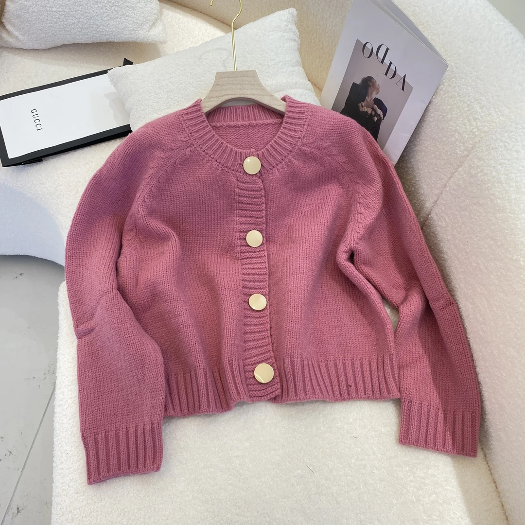 Barbie Siyu 【柔雾】986 韩系单排扣时尚纯色小香风毛衣外套