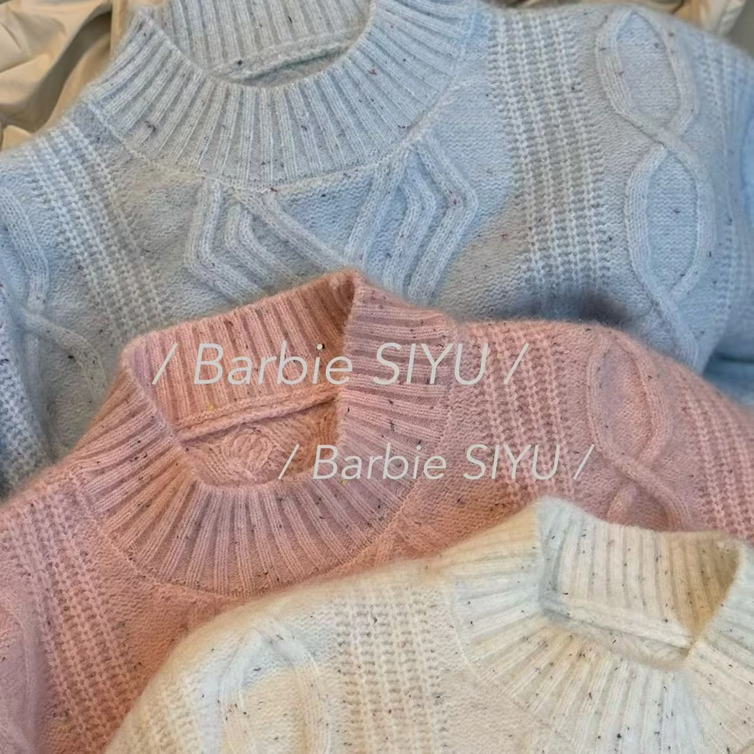 Barbie Siyu【彩色汽泡】冬季韩系设计感撞色ins圆领毛衣T3326
