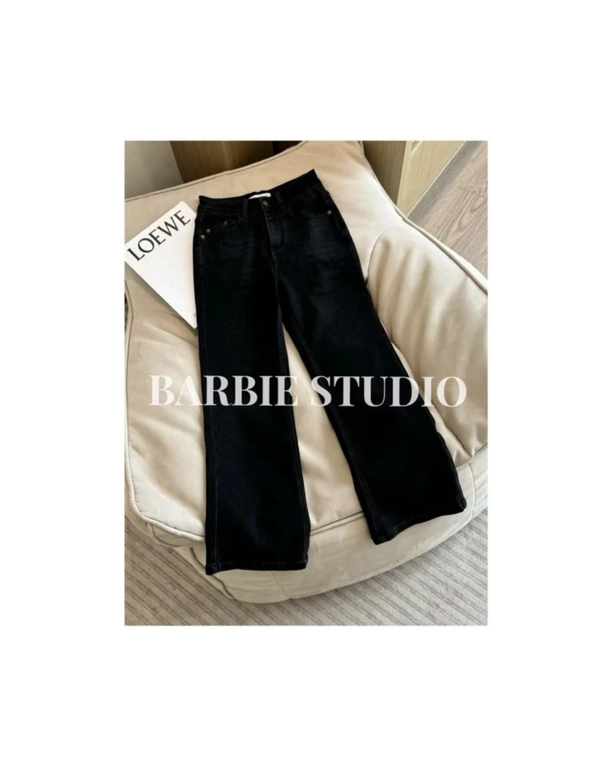 Barbie Siyu【厚乳裤】秋季韩版显瘦直筒微喇牛仔裤宽松60127