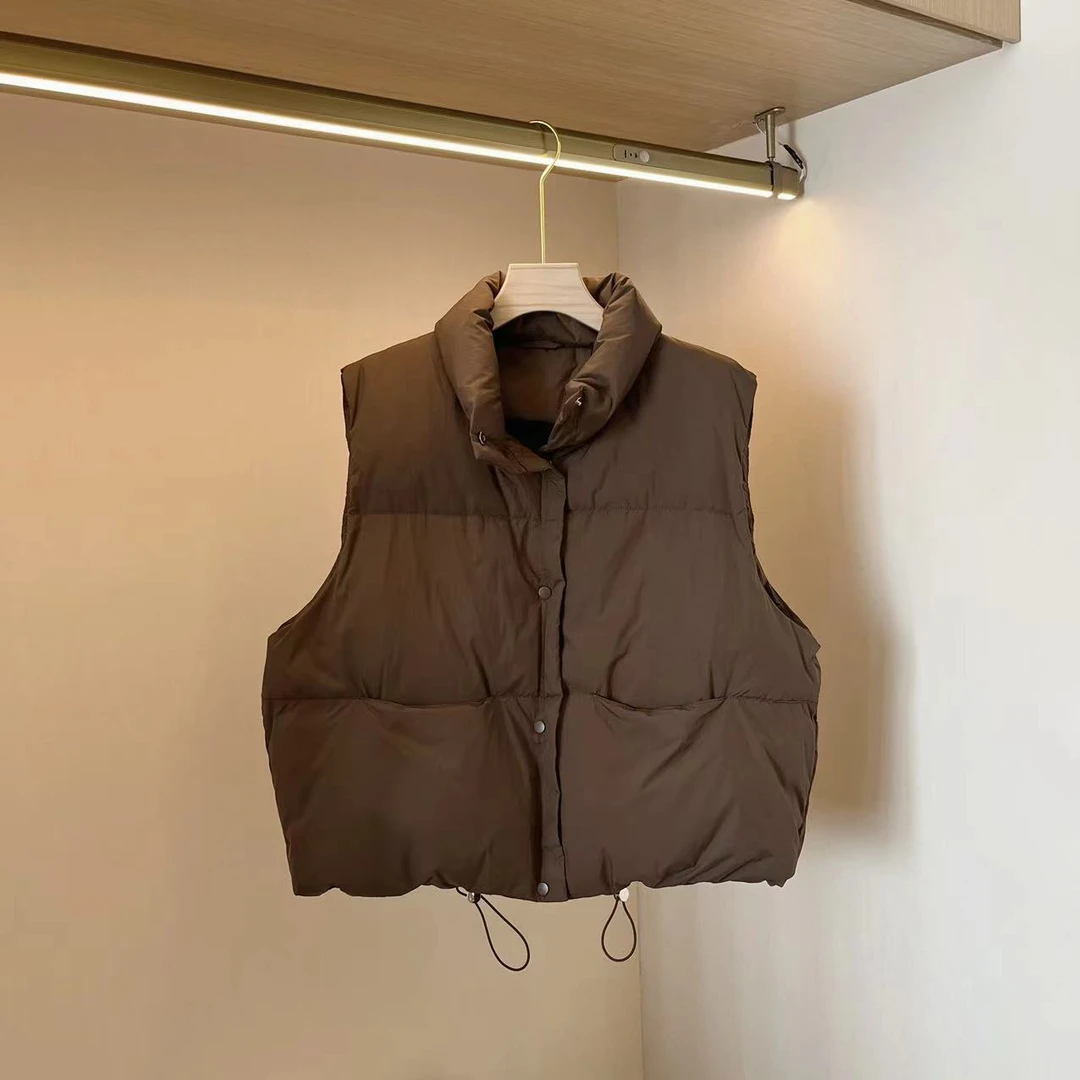 【豆子推荐】66721 秋冬韩版简约设计感立领短款纯色无袖马甲百搭