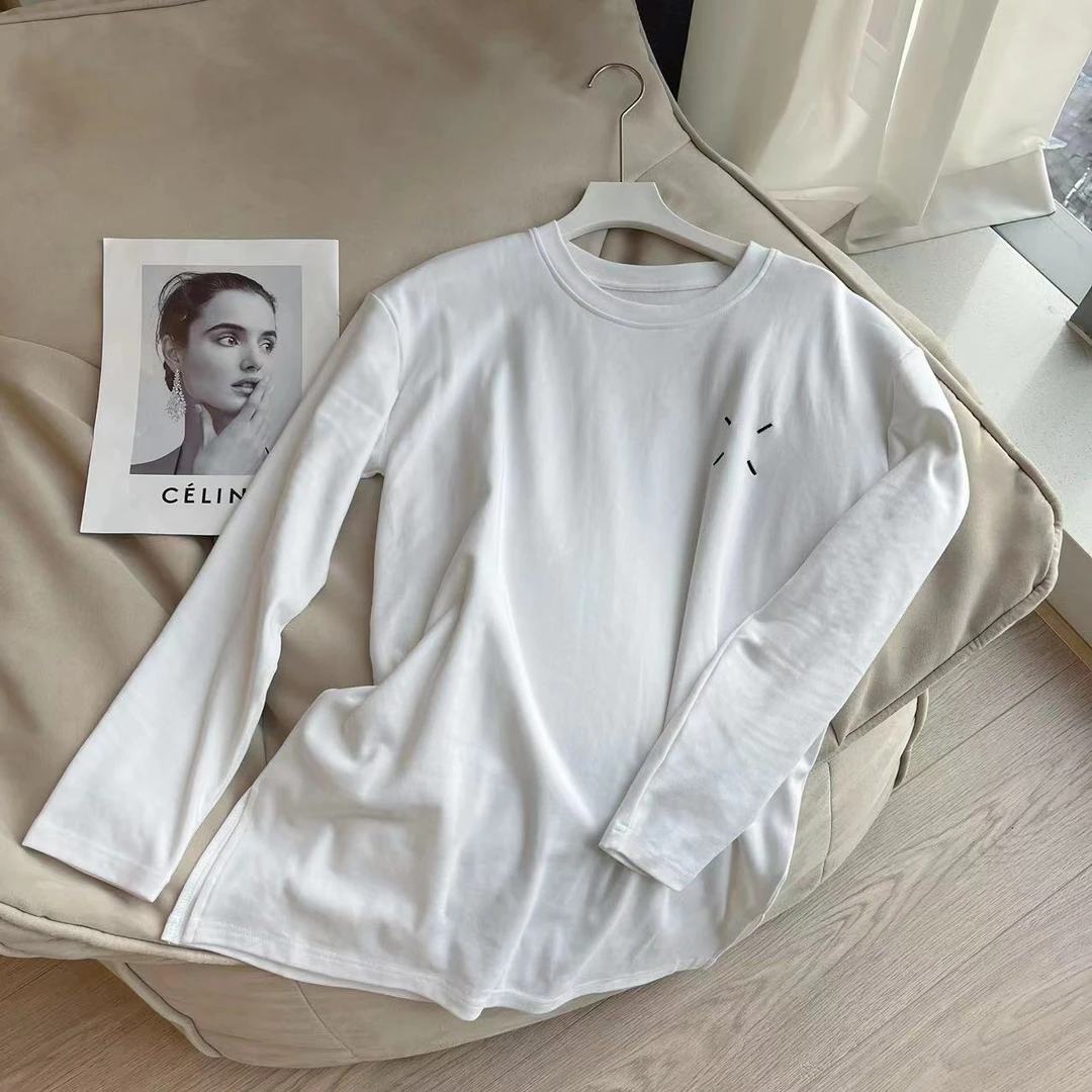 【豆子推荐】1289 秋冬休闲白色长袖T恤圆领简约女士上衣内搭