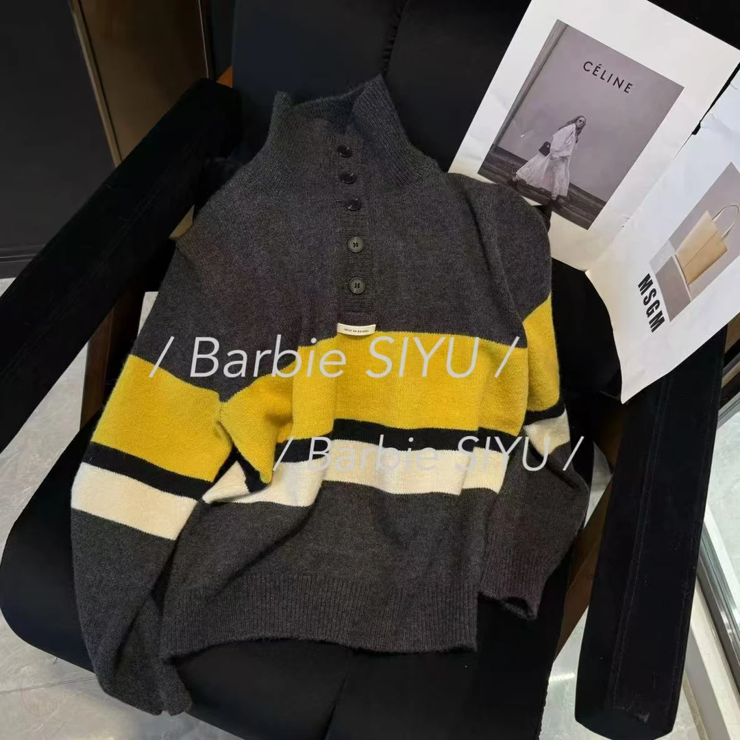 豆子推荐【北海道】7287 冬季韩系设计感条纹撞色ins毛衣