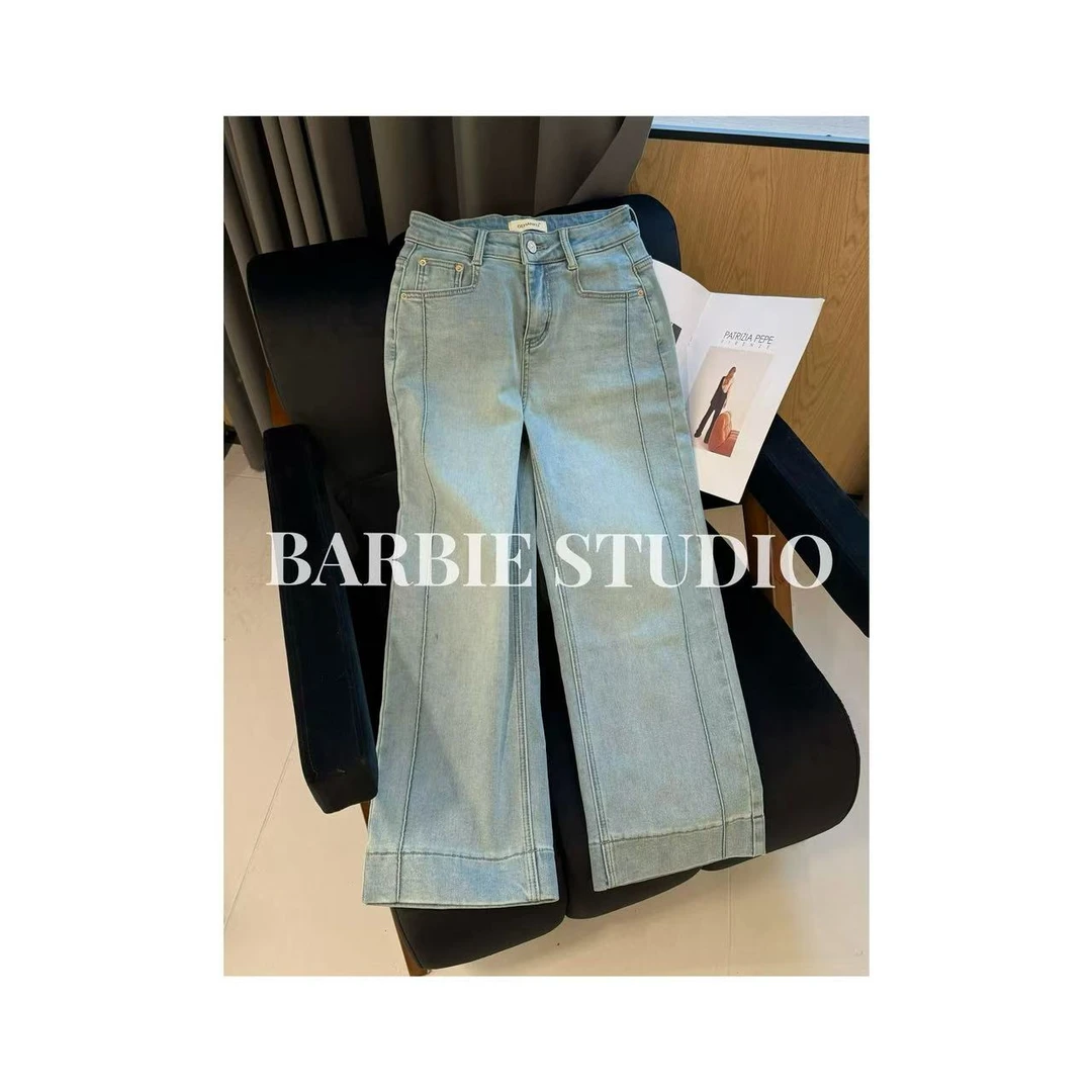 Barbie Siyu【圣马丁】加绒秋冬韩版显瘦直筒牛仔裤9690