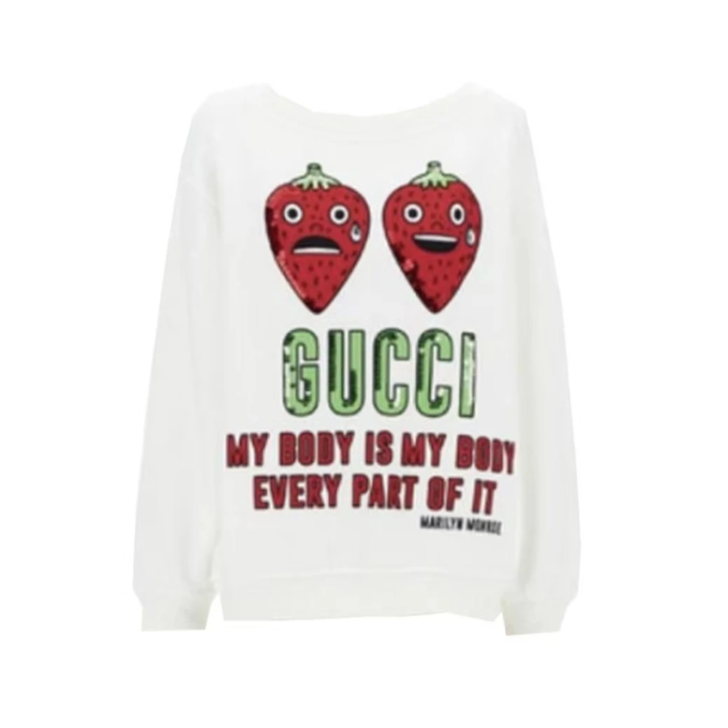 【香港直邮】GUCCI古驰 字母Logo印花圆领长袖卫衣女款米白色693363