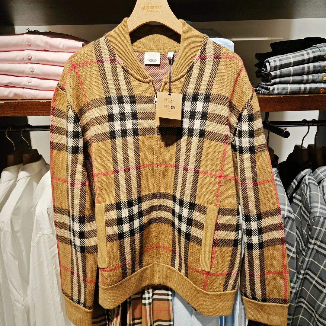【香港直邮】Burberry博柏利格子宽松长袖羊毛外套桦木棕80911651