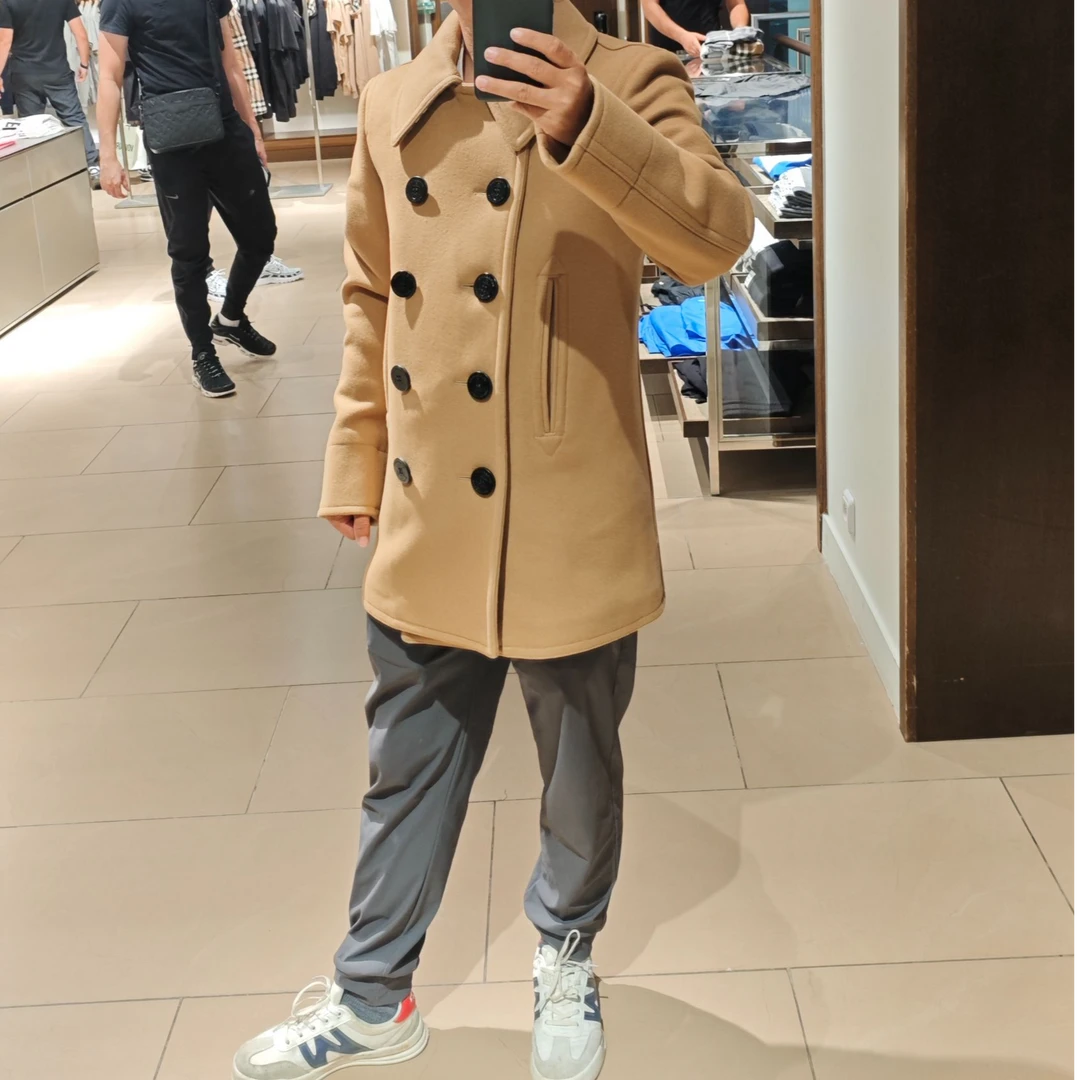 【香港直邮】Burberry博柏利双排扣中长款大衣男款棕色 80363271