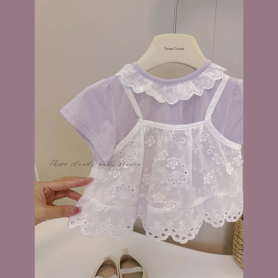 三小朵【小芋圆】女宝宝婴幼儿夏季公主甜美紫色吊带裙两件半袖罩裙