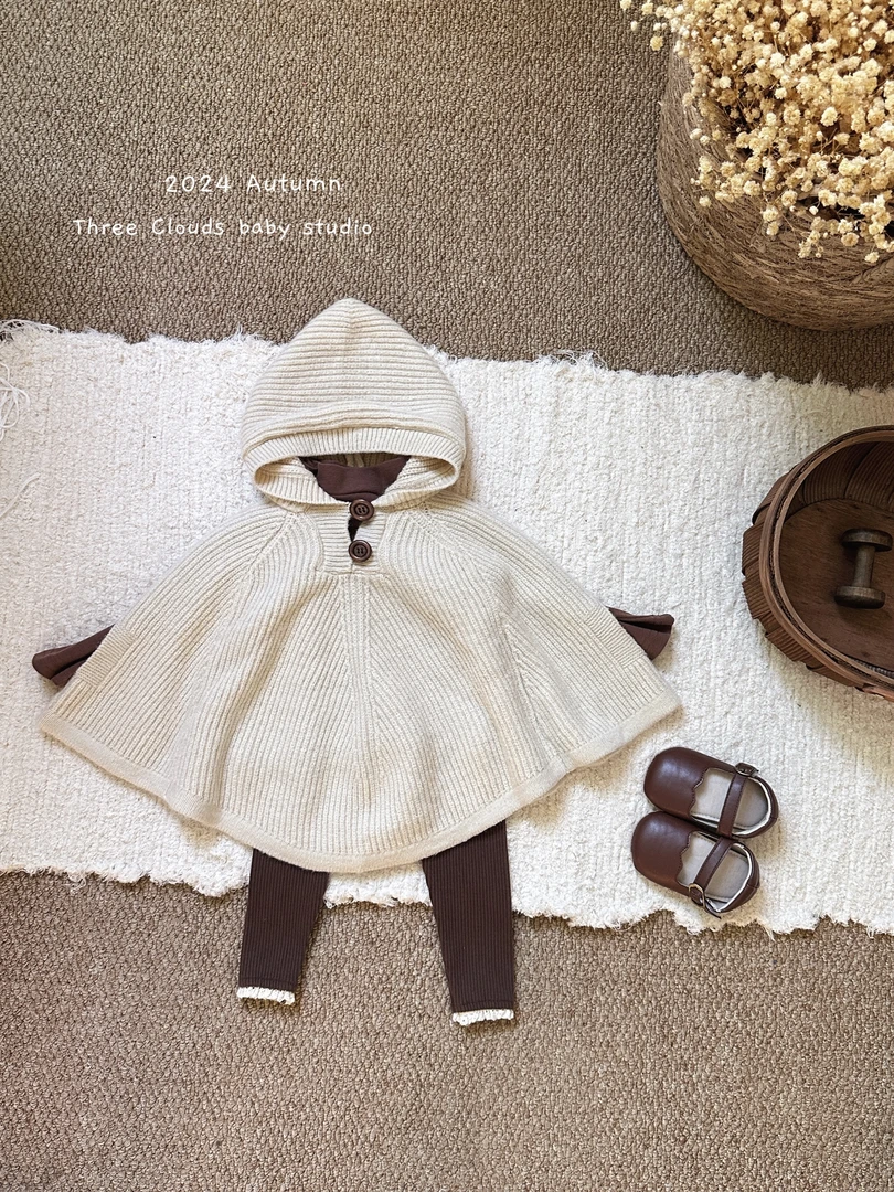 三小朵婴幼儿宝宝男女儿童针织斗篷韩系复古洋气披肩裤子套装