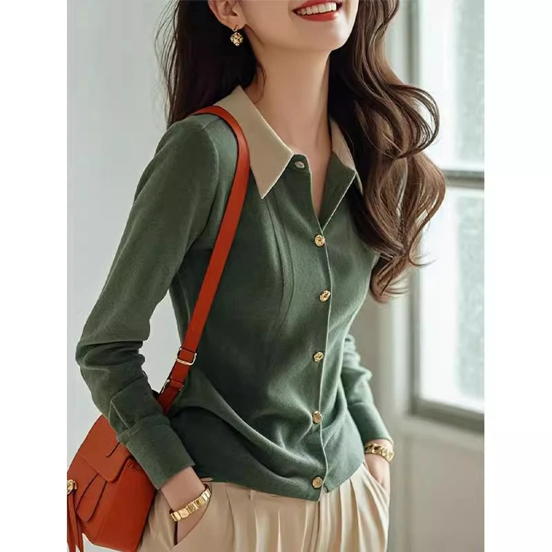 2024年秋装设计感小众撞色POLO领针织衫女独特别致撞色polo针织衫