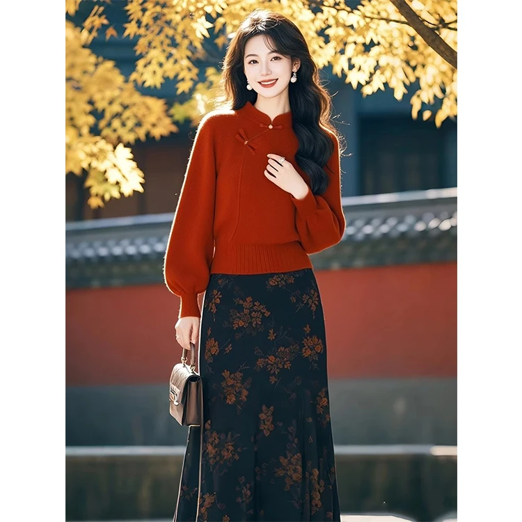 新中式国风设计感毛衣气质复古简约长袖上衣秋季保暖针织衫女