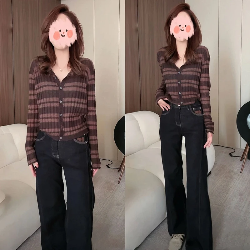 简约百搭秋冬套装女2024年新款时尚显瘦针织上衣高腰阔腿裤两件套