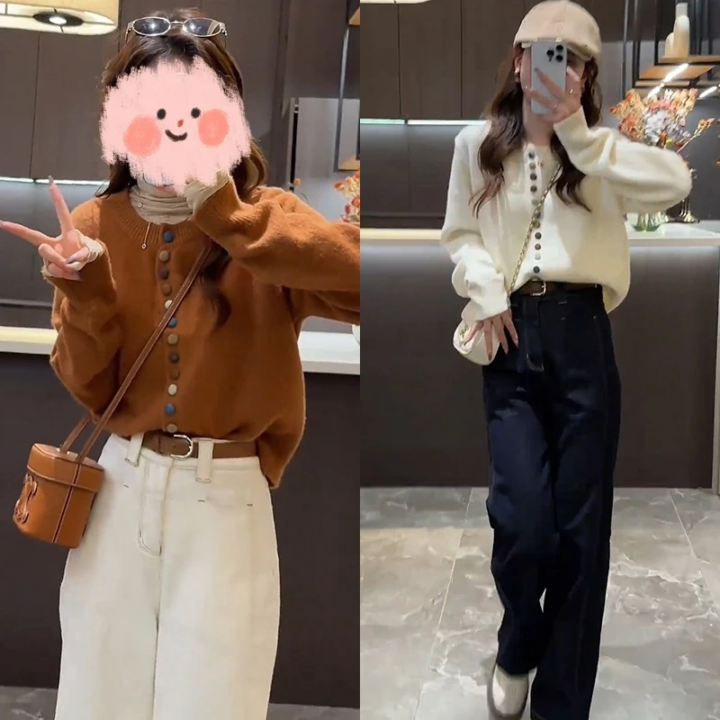 百搭洋气秋季休闲套装女2024新款设计感针织毛衣高腰阔腿裤两件套