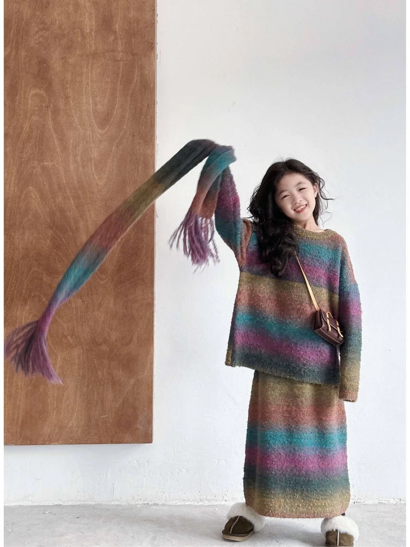 （在仓现货）『彩虹』小众设计师段染渐变羊毛混纺慵懒毛织复古套装