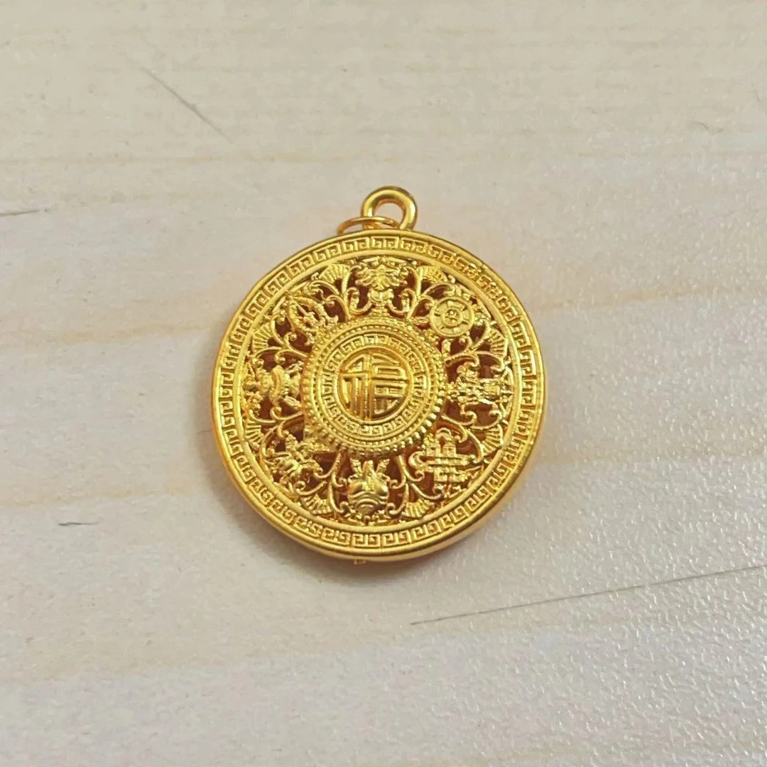 【陈先生甄选】足金999八宝罗盘吊坠时尚传承挂坠双面素款（赠编绳）