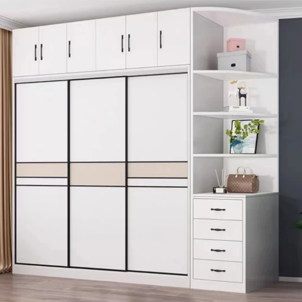 北欧推拉简约出租房家用卧室大容量储物加厚收纳柜实木组装大衣柜