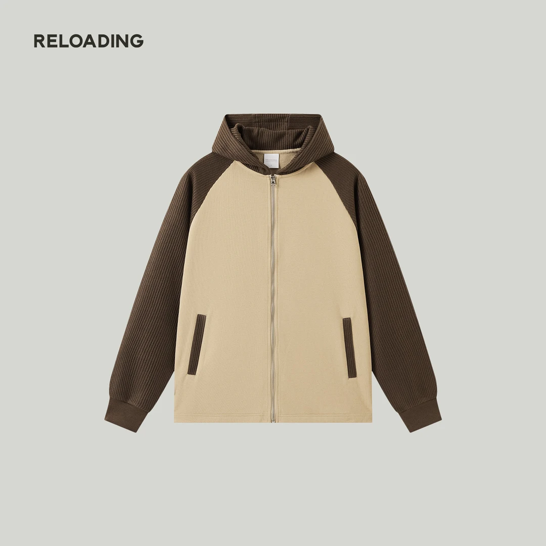 【秋款热销】Reloading重新加载 拼接撞色柔软亲肤连帽休闲卫衣外套