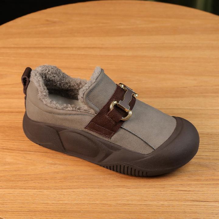 软皮厚底软底轻便懒人鞋女2024秋冬季新款乐福豆豆鞋妈妈休闲鞋