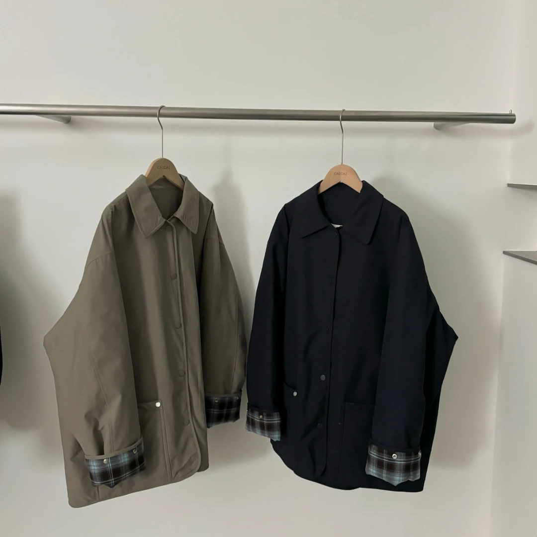 CAICAI纯色撞色袖子韩系翻领宽松百搭冬季羽绒服外套女士-761 748