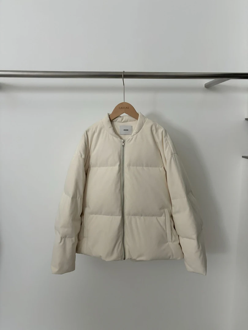 CAICAI冬季白色灯芯绒保暖加厚立领软糯外套女百搭极简上衣女757