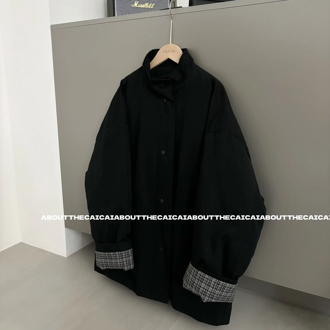 CAICAI/冬季立领廓形韩系中性加绒加厚外套女-773