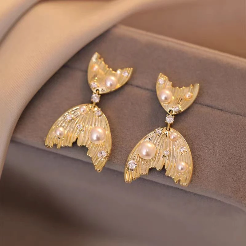 合金仿珍珠耳饰 【美人鱼尾】法式轻奢百搭气质优雅珍珠耳环1929