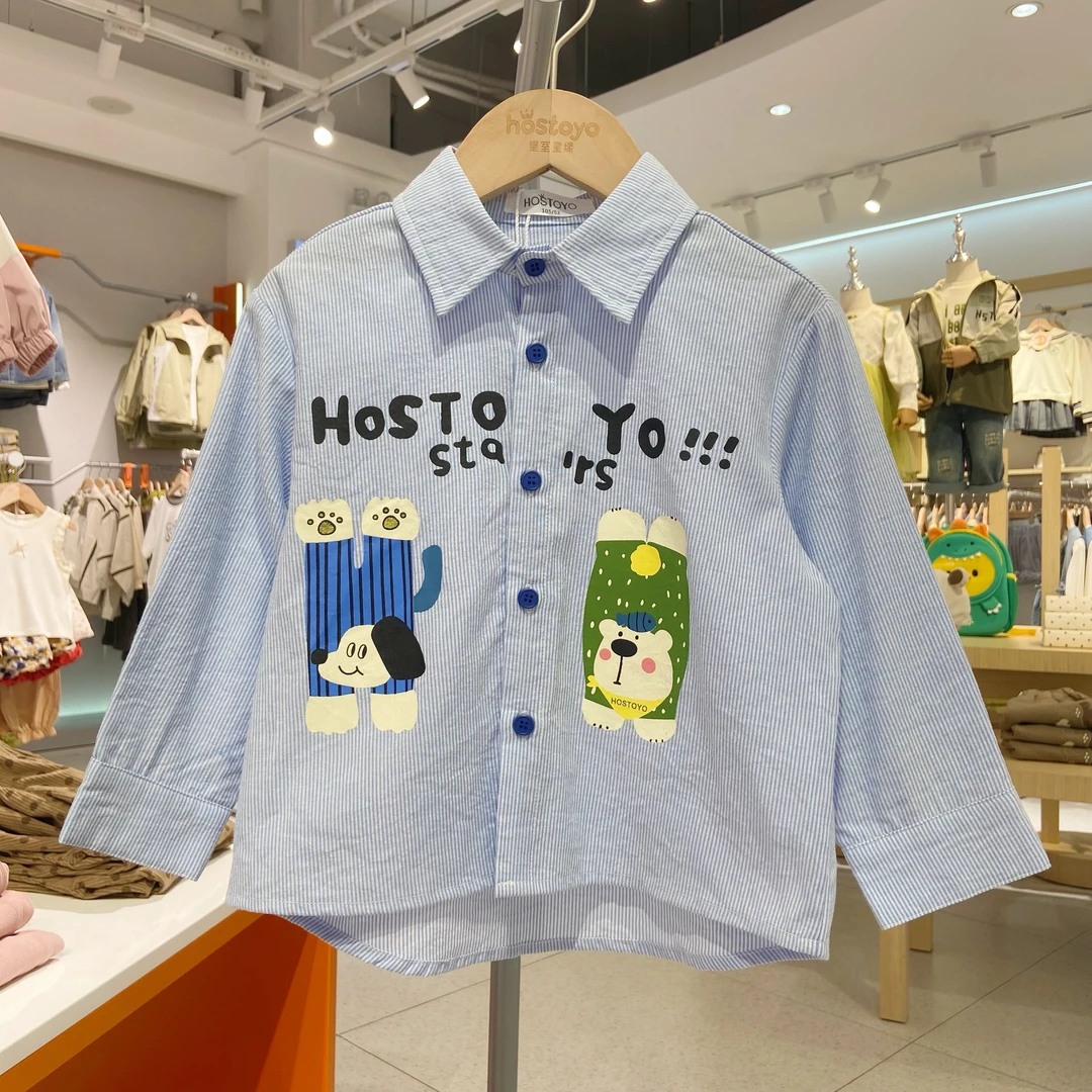 皇室童缘【纯棉】2024男大童秋季衬衫卡通柔软亲肤长袖印花秋款外套