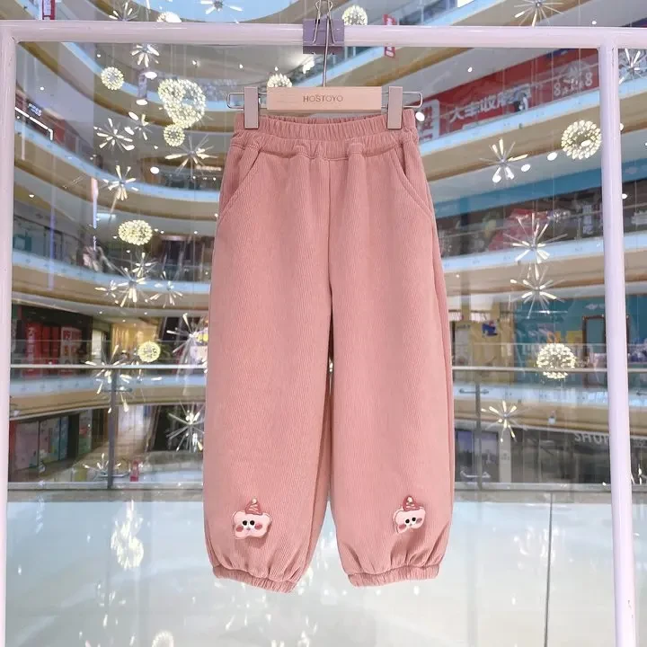 皇室童缘【童裤专家】2024冬季女童加绒休闲时尚可爱灯芯绒裤