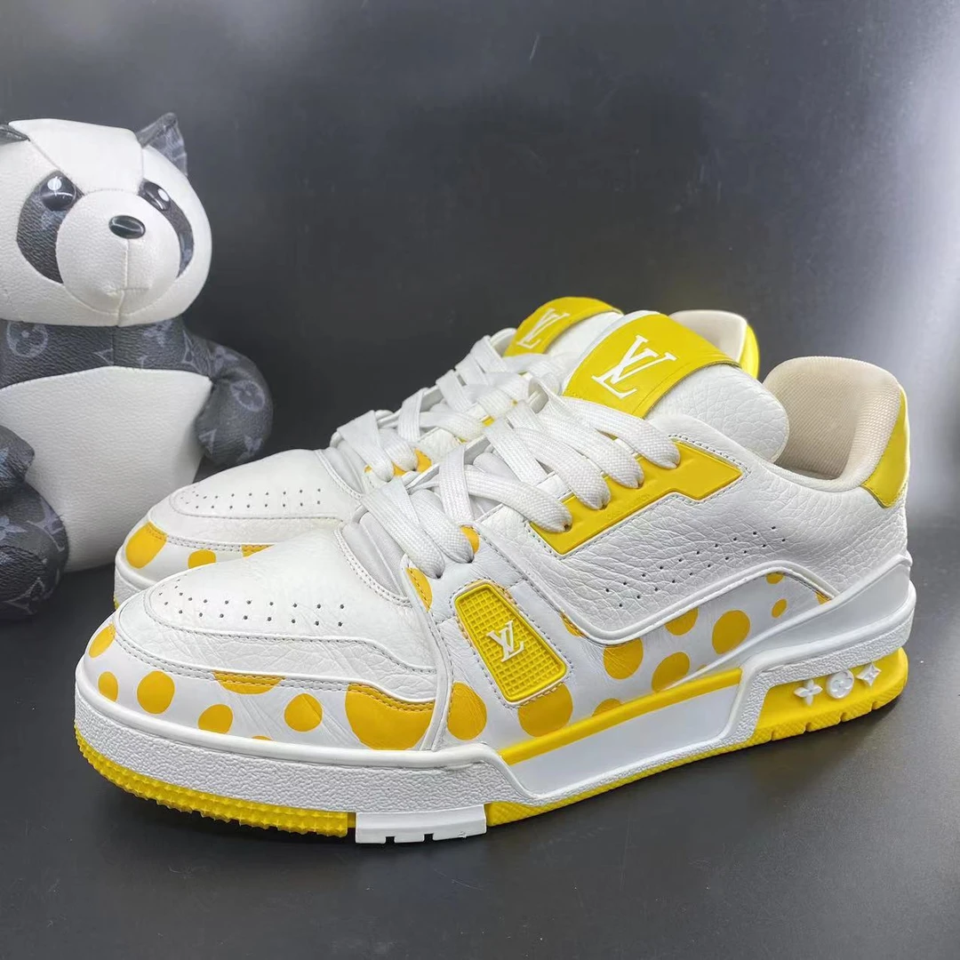 成色不同/Louis Vuitton/路易威登白黄草间弥生吹呢trainer/潮鞋/