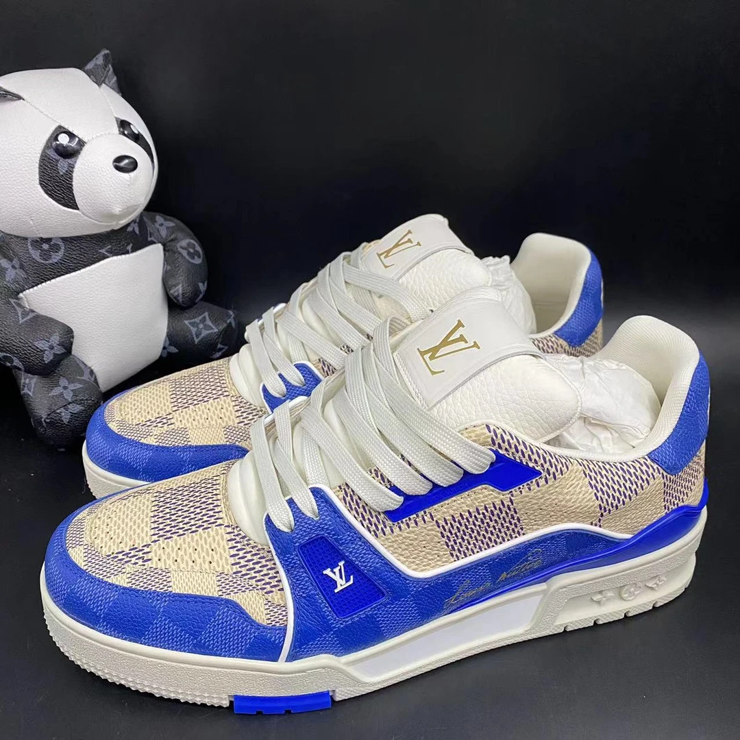 未使用/Louis Vuitton/路易威登蓝棋盘格吹呢trainer/时尚/潮鞋/