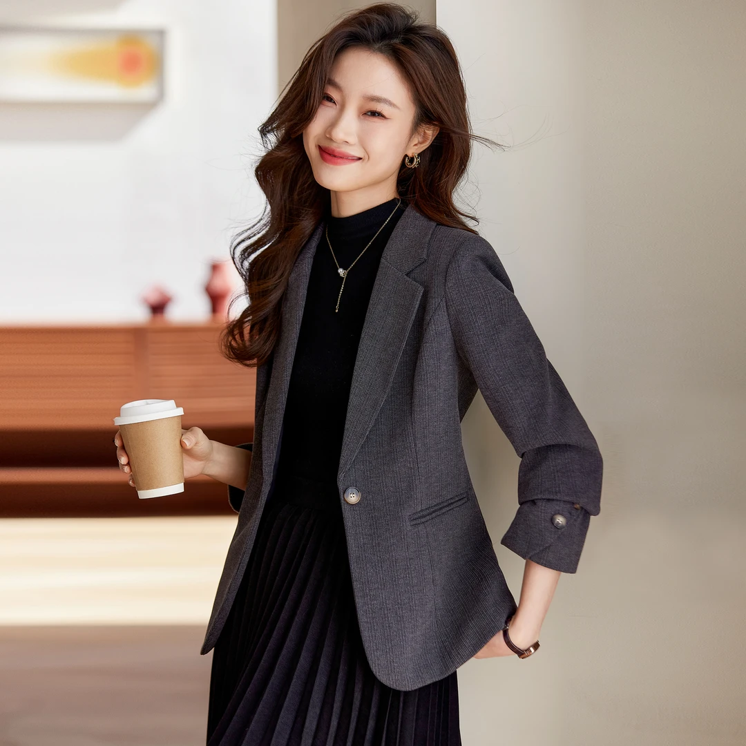 呢子西装外套女春秋时尚洋气小个子修身显瘦气质休闲收腰西服上衣