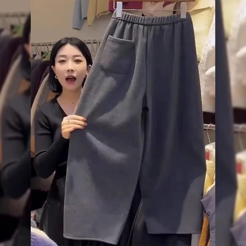 特大码300斤情侣灰色加绒加厚休闲裤男女冬季宽松九分弯刀卫裤潮2