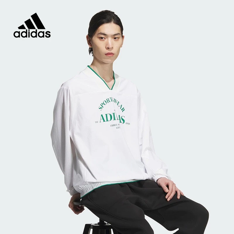 Adidas/阿迪达斯~~男新款宽松V领字母印花休闲运动套头卫衣JE3669
