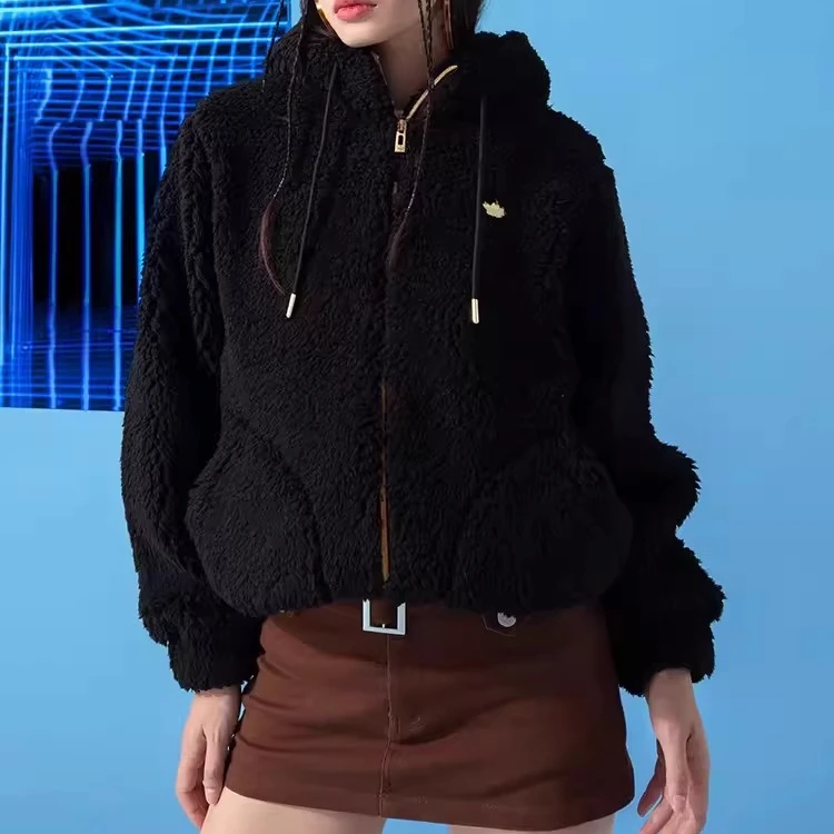 Adidas/阿迪达斯~三叶草女子仿羊羔绒时尚百搭运动夹克外套HG6676