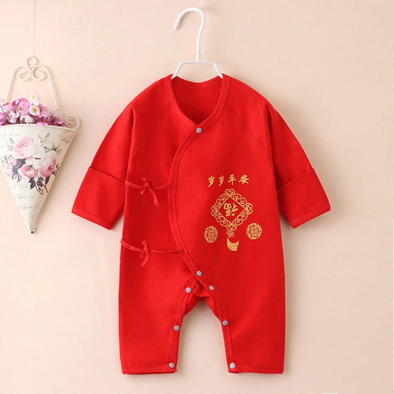 婴儿满月服超萌纯棉无骨宝宝周岁服红色新生儿连体衣春秋夏爬爬服