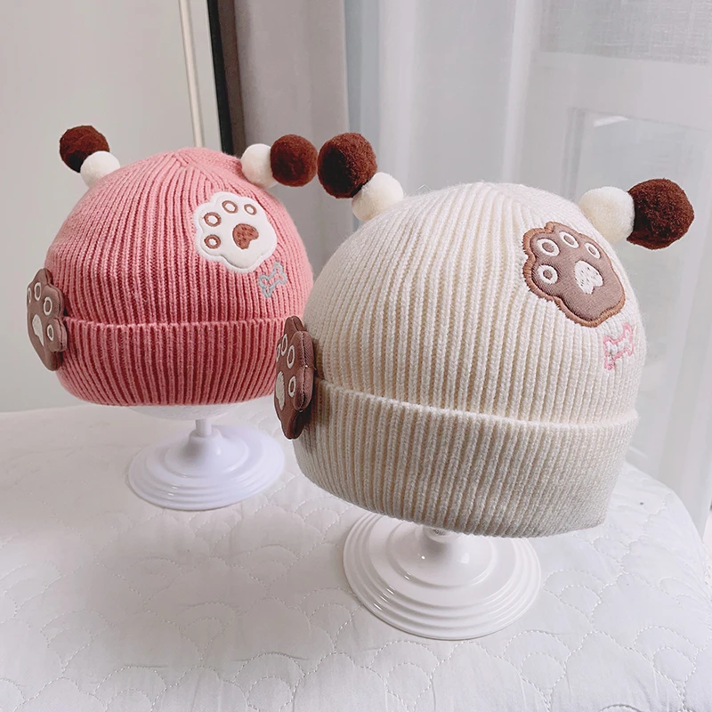 婴儿帽子3-12个月男宝宝女宝宝超萌针织帽可爱熊脚印幼儿毛线帽