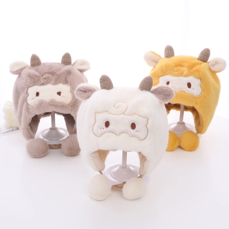 宝宝帽子冬天可爱超萌婴儿护耳帽毛绒保暖小羊男宝宝女宝宝套头帽