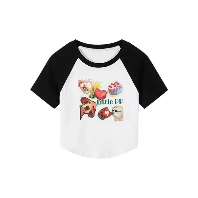 胖mm大码女装夏季新款美式正肩短袖t恤修身显瘦遮肉撞色上衣ins潮