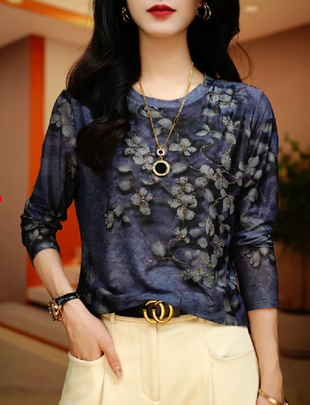 新款肌肤网纱上衣透气双层高级百搭套头