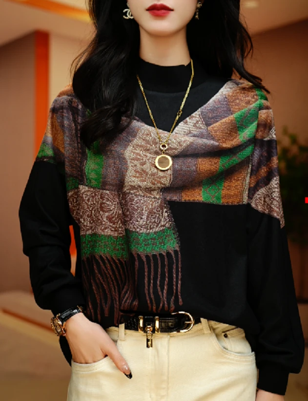 新款高级感baby绒加绒加厚洋气时尚百搭显瘦圆领上衣