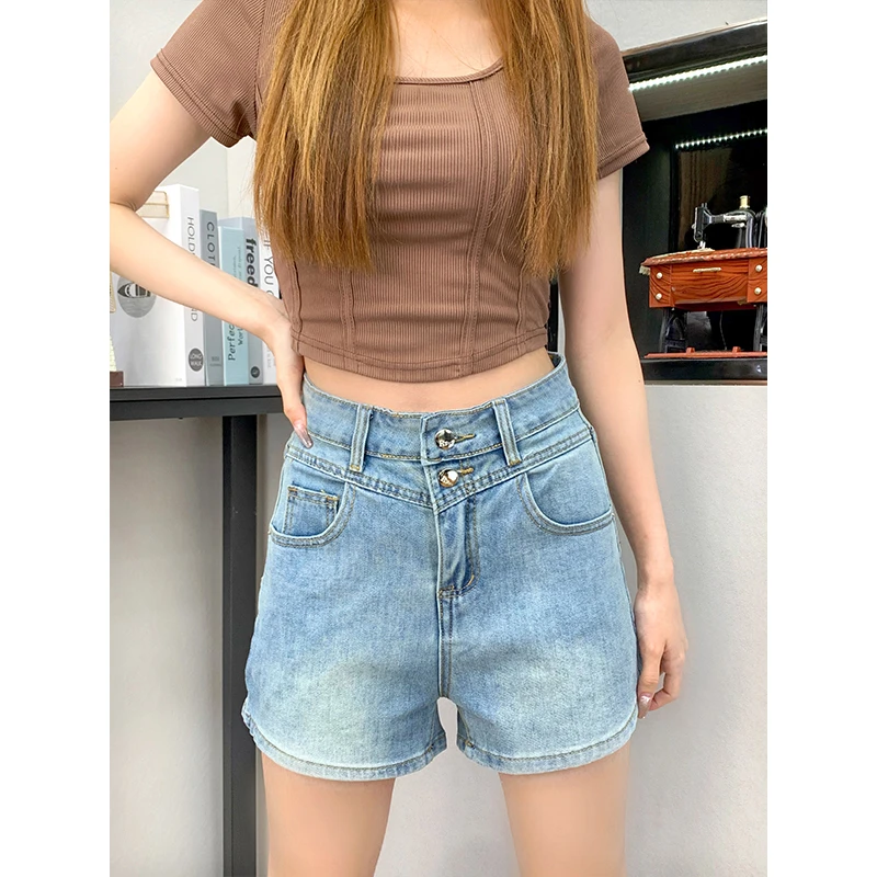 时尚潮流牛仔短裤女夏季2024年微弹a字裤新款高腰修身显瘦小个子