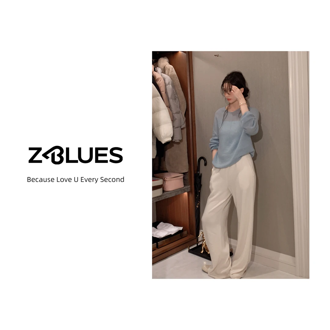 Z.blues【暖绒时光】羊绒桑蚕丝混纺V领花纱多色针织衫YZALM41HH