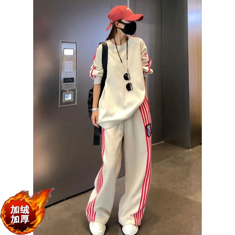 2024秋冬宽松休闲运动套装时尚卫衣阔腿卫裤两件套微胖显瘦慵懒风