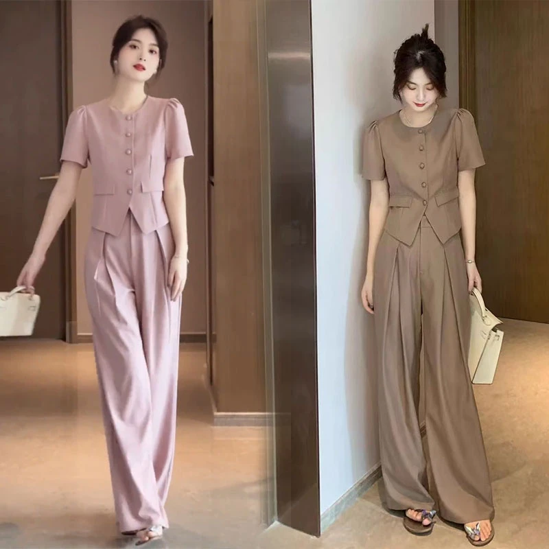 春秋夏季高级感女装夏装2025新款时尚减龄欧货干练西装裤两件套女