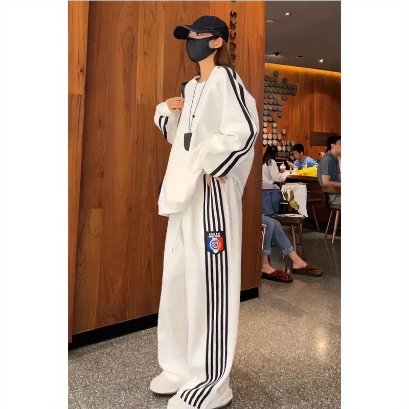 2024春秋韩版圆领卫衣宽松阔腿卫裤两件套微胖显瘦网红炸街一整套