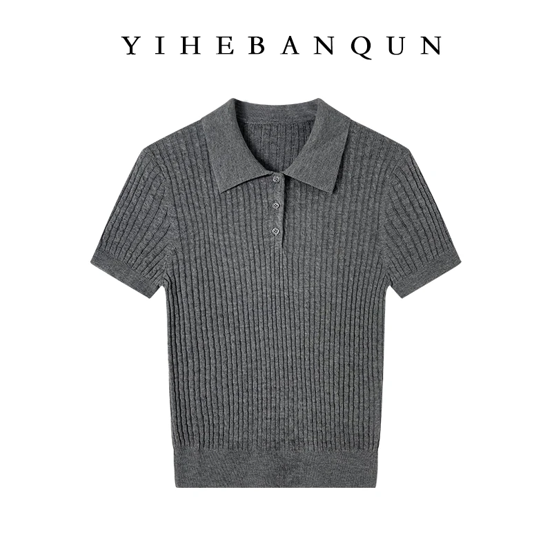 polo领短袖2024早秋新款时尚气质休闲百搭针织衫修身显瘦短款上衣